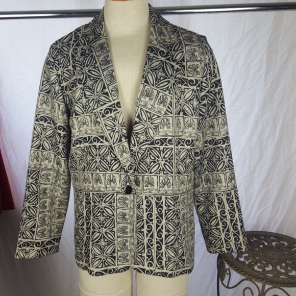 VTG CB COLLECTIONS AZTEC CREAM BLACK BLAZER SZ M - Picture 1 of 7